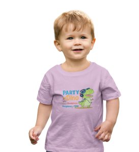 Party Animal Dino,Boys Cotton Printed T-shirt (Purple) 