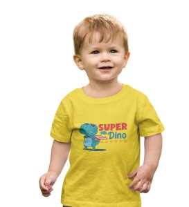 SuperoHero Dino, Boys Printed Crew Neck Tshirt (Yellow)