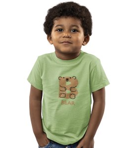Beary bear, Printed Cotton Tshirt (Olive) for Boys