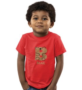 Beary bear, Printed Cotton Tshirt (Red) for Boys