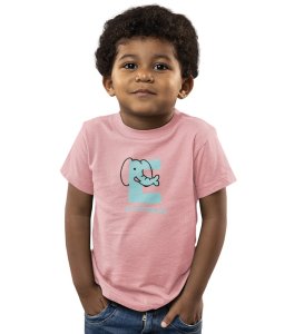 Elephantastic, Boys Round Neck Blended Cotton Tshirt (Baby pink)
