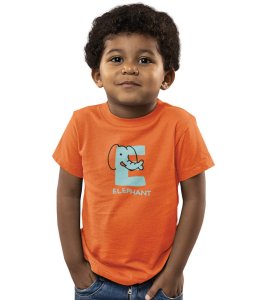 Elephantastic, Boys Round Neck Blended Cotton Tshirt (Orange)
