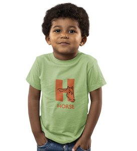 Homely Horse, Boys Round Neck Printed Blended Cotton Tshirt (Olive)