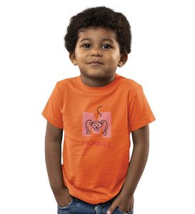 Monkey Love, Boys Cotton Text Print Tshirt (Orange) 