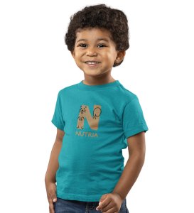 Naughty Nutria, Boys Round Neck Blended Cotton Tshirt (Teal)
