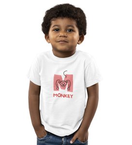 Monkey Love, Boys Cotton Text Print Tshirt (White) 