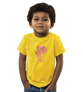 Pepper Pig, Boys Cotton Text Print Tshirt (Yellow) 