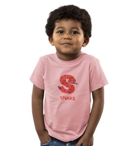 Slippery Snake, Boys Printed Crew Neck Tshirt (Baby pink)