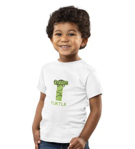 Talking Turtle, Boys Round Neck Printed Blended Cotton Tshirt (White)