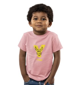 Yellow Yak, Printed Cotton Tshirt (Baby pink) for Boys