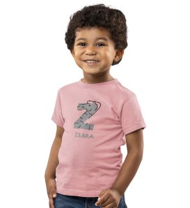 Zigzag Zebra,Boys Round Neck Printed Blended Cotton Tshirt (Baby pink)
