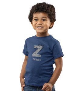 Zigzag Zebra,Boys Round Neck Printed Blended Cotton Tshirt (Navy blue)
