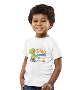 Dino Rider, Boys Round Neck Printed Blended Cotton Tshirt