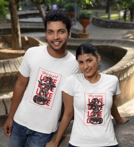 He's My Boy/She's My Girl Printed Couple (White) T-shirts For Couples