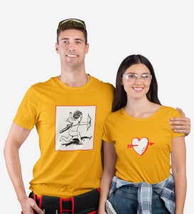 Cupid Hitting Arrow, Printed (Yellow) T-shirts For Couples