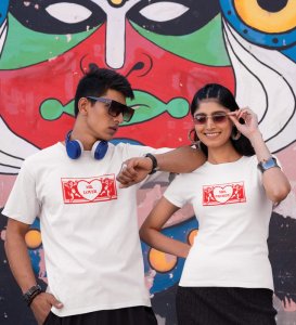 Mr Lover/Mrs Padhaku Printed Couple (White) T-shirts