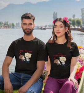 Stubborn Girlfriend Cute Printed (Black) T-Shirts For Couples