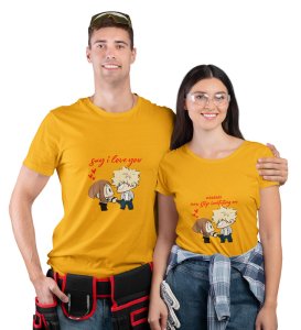 Stubborn Girlfriend Cute Printed (Yellow) T-shirts For Couples