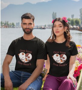 One Love One Heart Printed Couple (Black) T-shirts