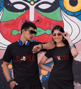 Lover's Point Printed (Black) T-shirts For Couple