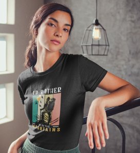 HopOfferIn The Mountains Black Round Neck Cotton Half Sleeved Women's T-Shirt with Printed Graphics