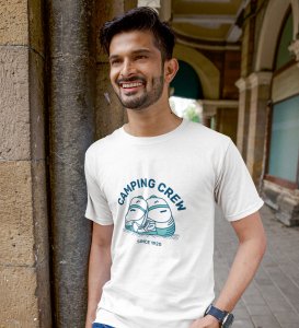 JD.TRENDS Camping Crew White Round Neck Cotton Half Sleeved Men's T-Shirt with Printed Graphics