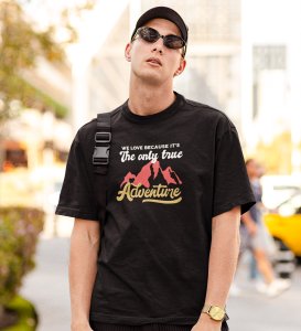 JD.TRENDS The True Adventure Black Round Neck Cotton Half Sleeved Men's T-Shirt with Printed Graphics