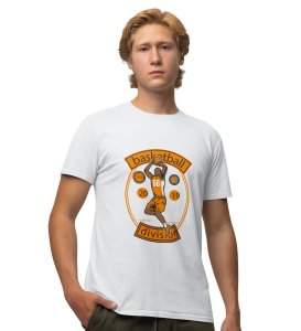 Basketball White Round Neck Cotton Half Sleeved Men's T-Shirt with Printed Graphics