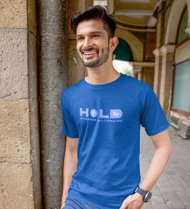 Hold Wings Blue Round Neck Cotton Half Sleeved Mens TShirt with Printed Graphics
