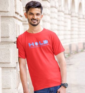 Hold! Wings Red Round Neck Cotton Half Sleeved Men's T-Shirt with Printed Graphics