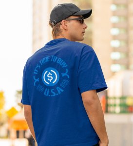 Time To Buy Wings Blue Round Neck Cotton Half Sleeved Men's T Shirt with Printed Graphics