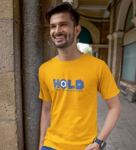 Cash Wings Wings Yellow Round Neck Cotton Half Sleeved Men's T Shirt with Printed Graphics