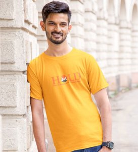 You Hand Your Future Wings Yellow Round Neck Cotton Half Sleeved Men's T Shirt with Printed Graphics