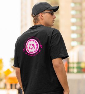 Only Pink Wings Black Round Neck Cotton Half Sleeved Men's T Shirt with Printed Graphics