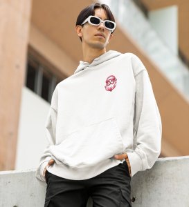 Here Comes Santa Claus in Classic Red Ready to Spread Holiday Magic and Cheer Printed White Cotton Hoodie