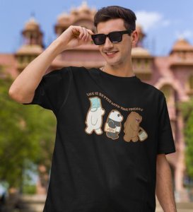 Just Truefriends Black Round Neck Cotton Half Sleeved Men T Shirt with Printed Graphics