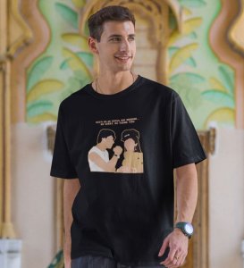 Rule Of Friends Black Round Neck Cotton Half Sleeved Men T Shirt with Printed Graphics