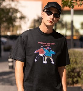 Same Kind Of Wierd Black Round Neck Cotton Half Sleeved Men T Shirt with Printed Graphics