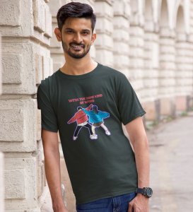 Same Kind Of Wierd Green Round Neck Cotton Half Sleeved Men T Shirt with Printed Graphics