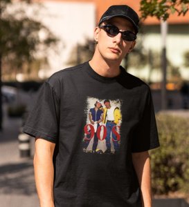 The Friendship Era Black Round Neck Cotton Half Sleeved Men T Shirt with Printed Graphics