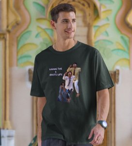 The Idiots Life Green Round Neck Cotton Half Sleeved Men T Shirt with Printed Graphics