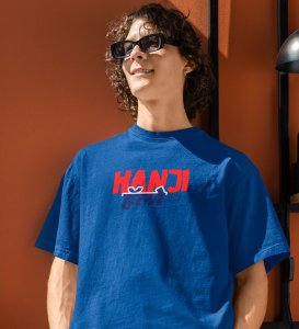 Haanji Hello Blue Round Neck Cotton Half Sleeved Womens T Shirt with Printed Graphics