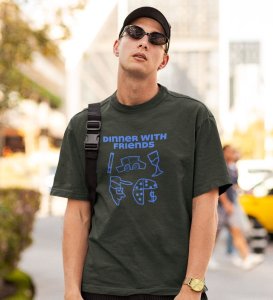 Dinner With Friends Green Round Neck Cotton Half Sleeved Men T-Shirt with Printed Graphics