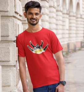 Hi Dosti! Red Round Neck Cotton Half Sleeved Men T-Shirt with Printed Graphics