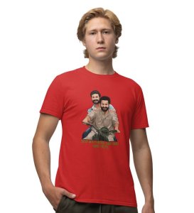 Only for Friend Red Round Neck Cotton Half Sleeved Men T-Shirt with Printed Graphics