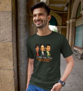 What's The Plan ? Green Round Neck Cotton Half Sleeved Men T-Shirt with Printed Graphics