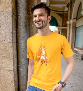 Adiyogi Yellow Round Neck Cotton Half Sleeved Men T-Shirt with Printed Graphics