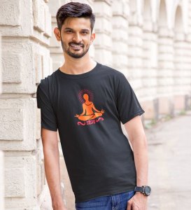 Just Yoga Black Round Neck Cotton Half Sleeved Men T-Shirt with Printed Graphics