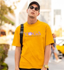 The Cradle Of Power Yellow Round Neck Cotton Half Sleeved Men T-Shirt with Printed Graphics