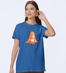 Adiyogi Blue Round Neck Cotton Half Sleeved Women T-Shirt with Printed Graphics